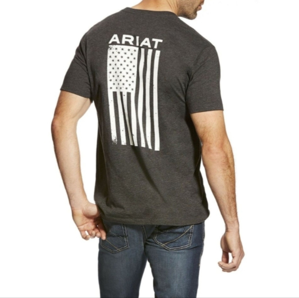 Ariat Men's Size XL Freedom Flag Short Sleeve Charcoal Gray T-Shirt - Picture 6 of 6